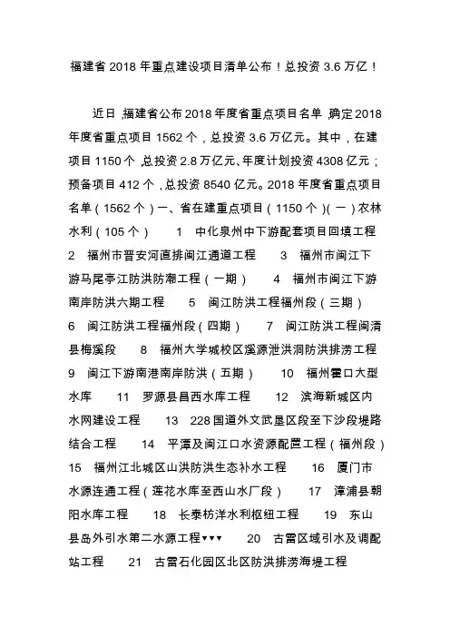 福建省2018年重点建设项目清单公布!总投资3.6万亿!