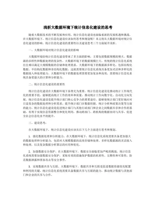浅析大数据环境下统计信息化建设的思考