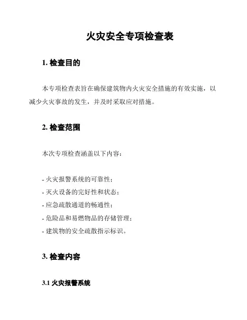 火灾安全专项检查表