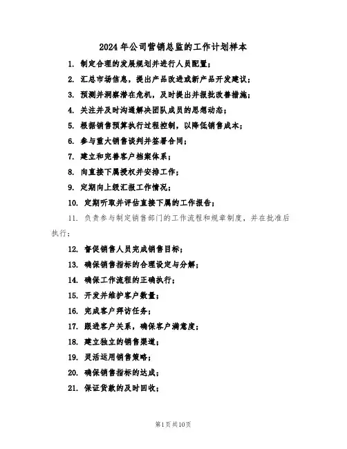 2024年公司营销总监的工作计划样本（4篇）