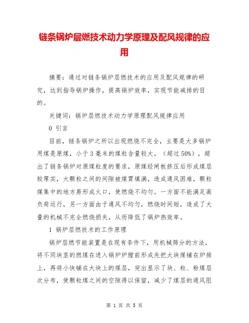 链条锅炉层燃技术动力学原理及配风规律的应用