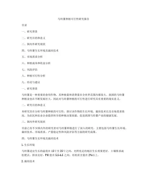 马铃薯种植可行性研究报告