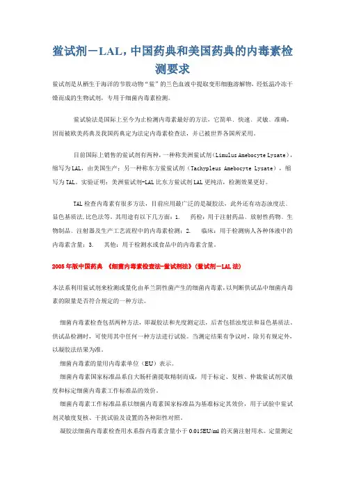 中国药典和美国药典的内毒素检测要求