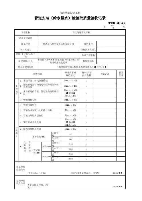 管道安装(给水排水)检验批质量验收记录