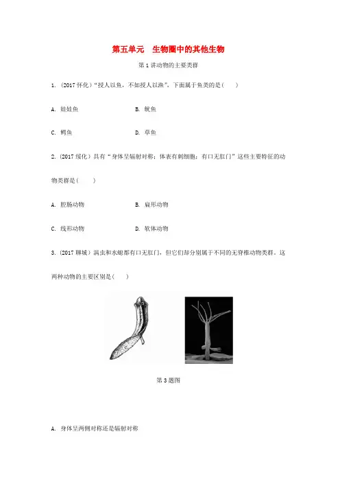中考生物面对面第五单元生物圈中的其他生物第1讲动物的主要类群复习训练