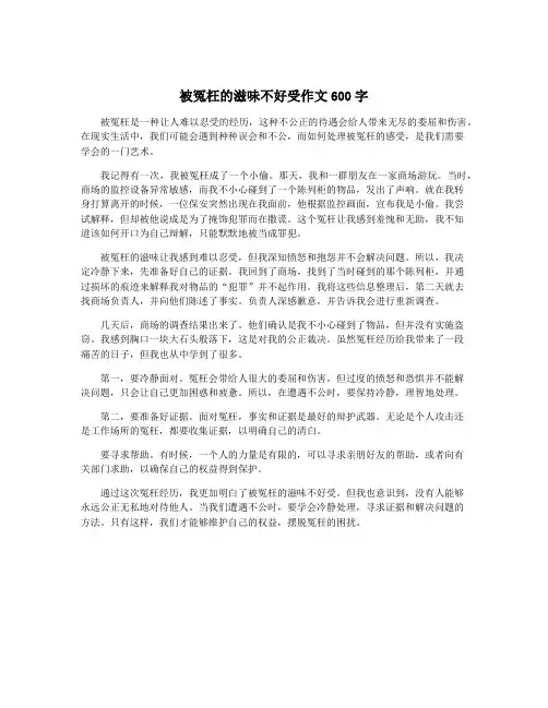 被冤枉的滋味不好受作文600字