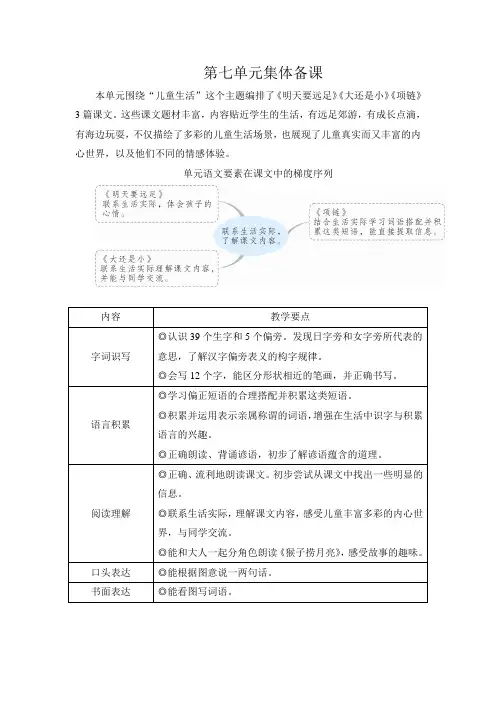 一年级语文第七单元集体备课