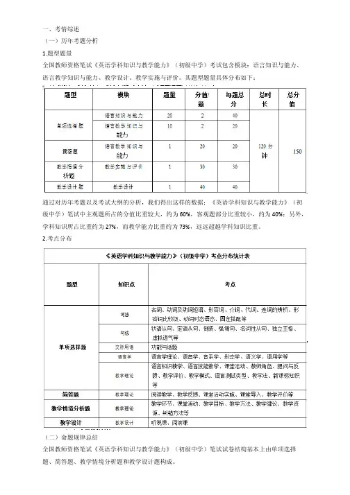 教师资格证，初中《英语学科知识与教学能力》笔试高分攻略，干货