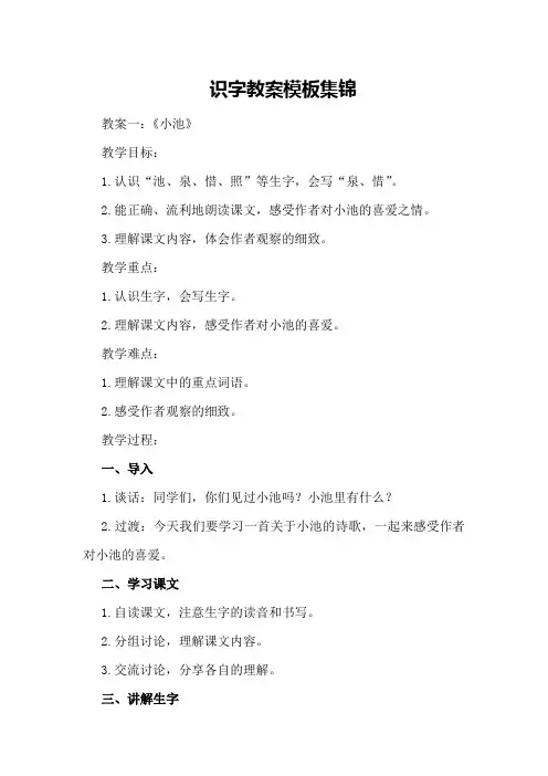 识字教案模板集锦