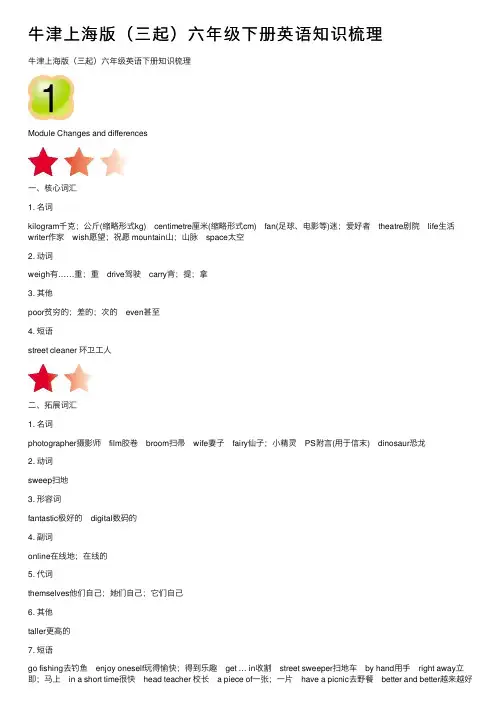 牛津上海版（三起）六年级下册英语知识梳理