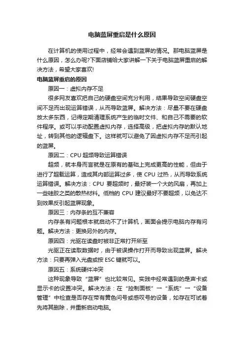 电脑蓝屏重启是什么原因