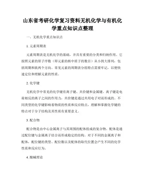 山东省考研化学复习资料无机化学与有机化学重点知识点整理