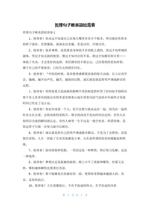 哲理句子唯美简短青春