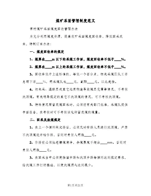 煤矿采面管理制度范文(3篇)