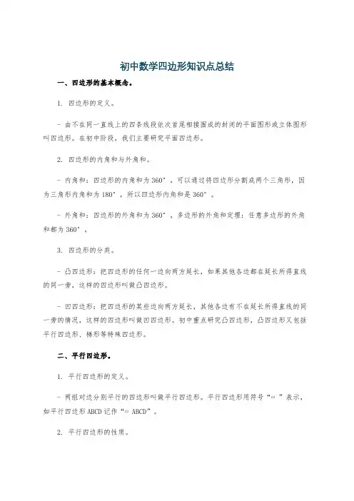 初中数学四边形知识点总结
