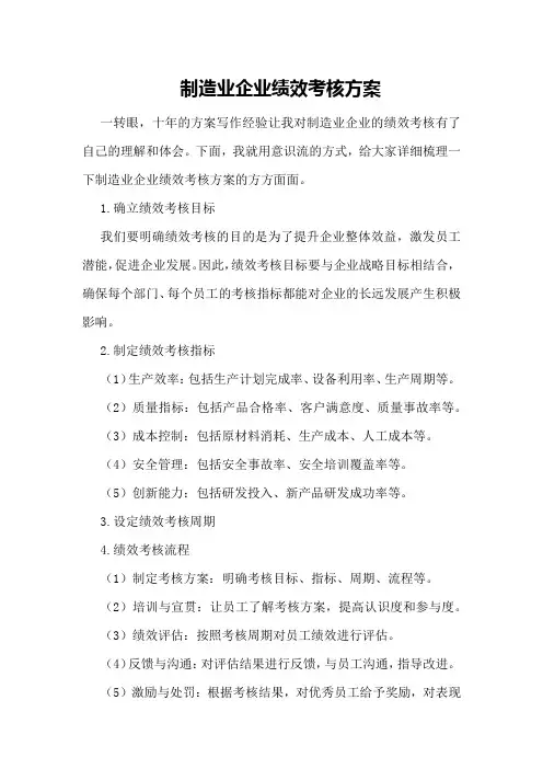 制造业企业绩效考核方案