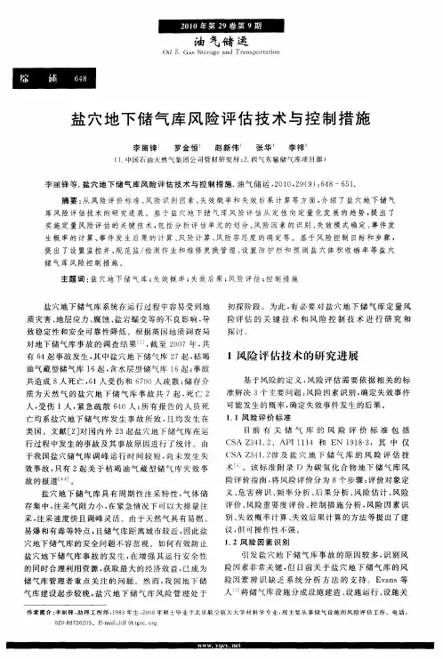 盐穴地下储气库风险评估技术与控制措施