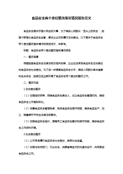 食品安全两个责任整改落实情况报告范文