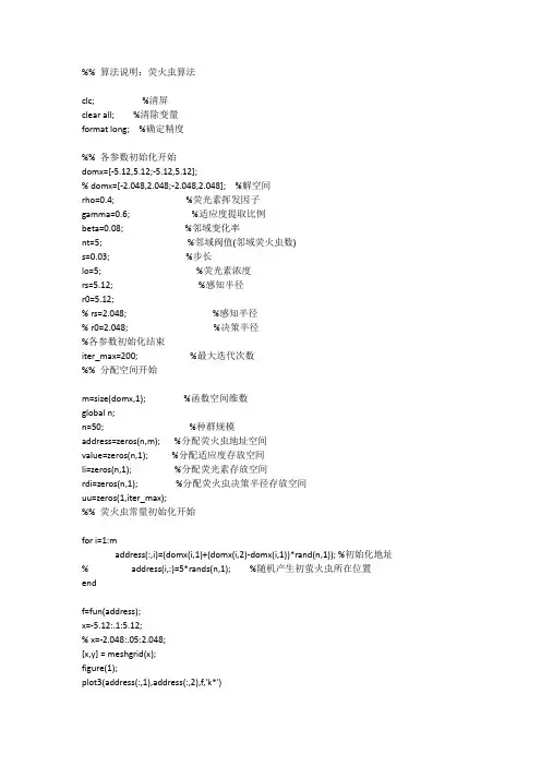 萤火虫算法,matlab代码