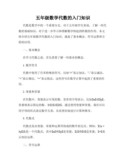 五年级数学代数的入门知识