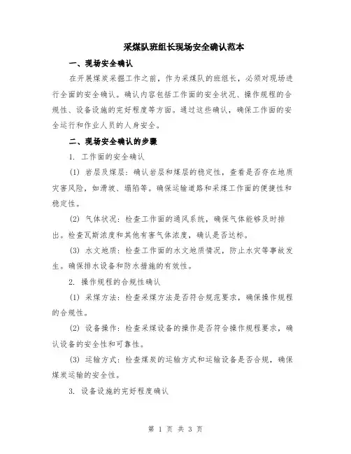 采煤队班组长现场安全确认范本