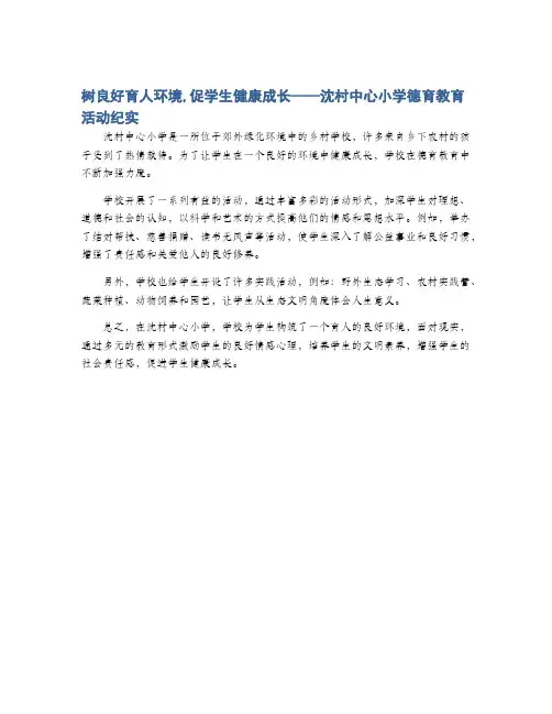 树良好育人环境,促学生健康成长——沈村中心小学德育教育活动纪实