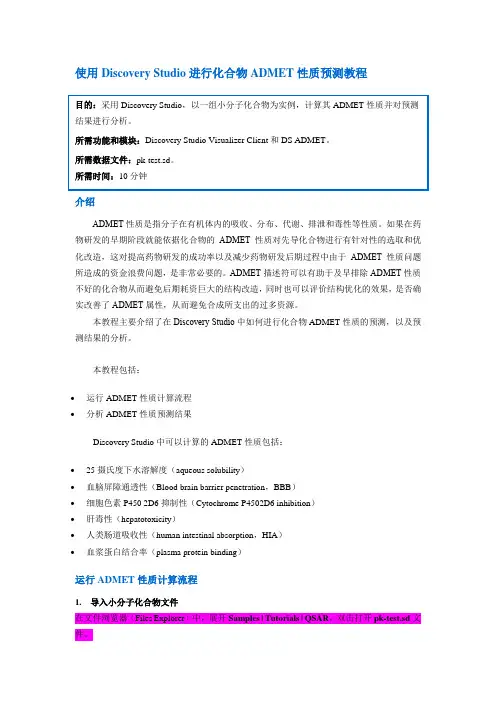 Discovery Studio官方教程--ADMET预测药物代谢动力学