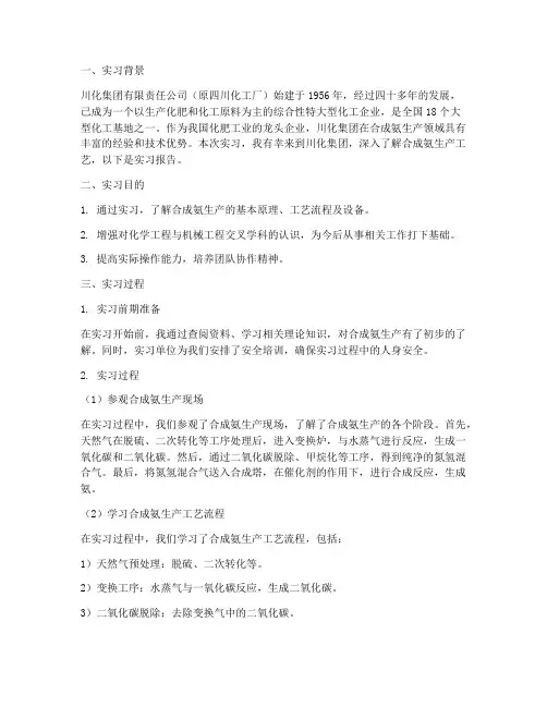 川化实习报告合成氨