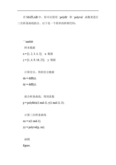 matlab三次样条曲线拟合代码