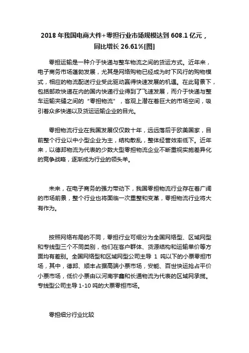 2018年我国电商大件+零担行业市场规模达到608.1亿元，同比增长26.61%[图]