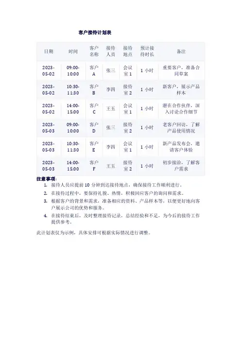 客户接待计划表