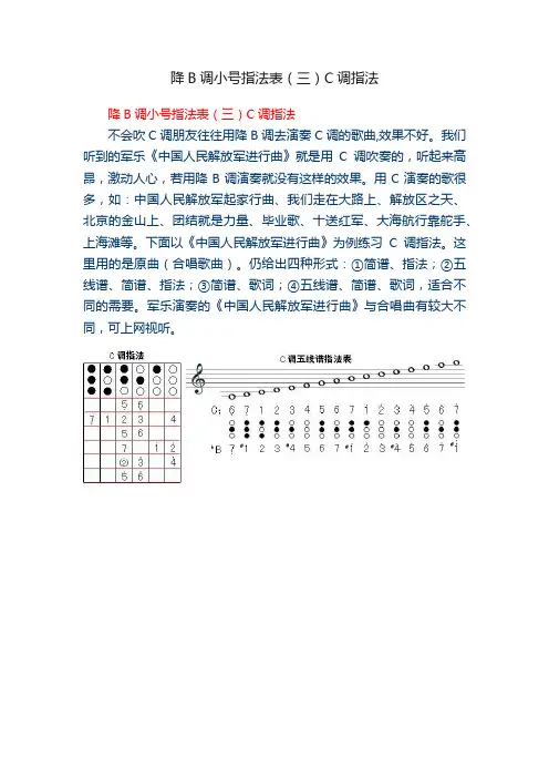 降B调小号指法表（三）C调指法