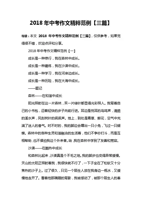 2018年中考作文精粹范例【三篇】