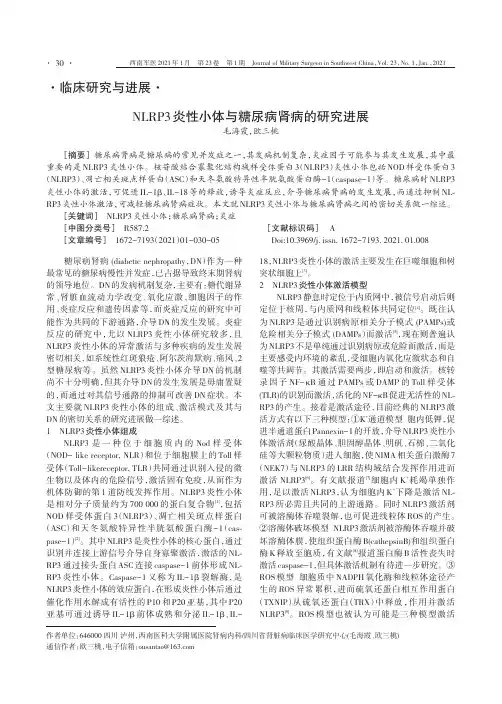 NLRP3炎性小体与糖尿病肾病的研究进展