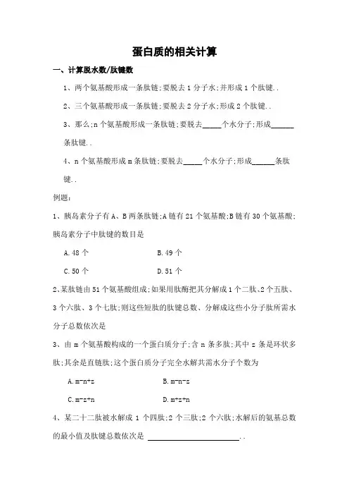 生物必修一蛋白质的相关计算