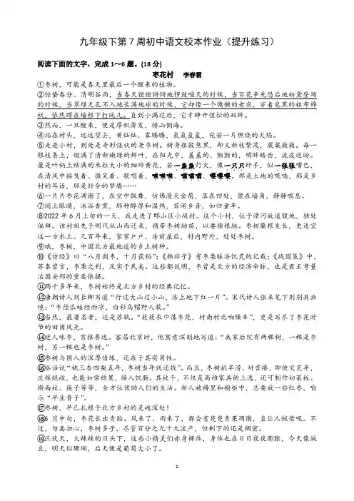 九年级下第7周初中语文校本作业(提升练习)