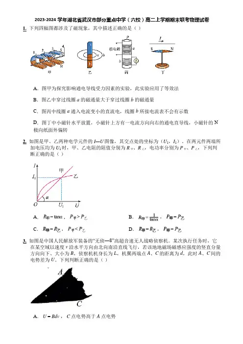 2023-2024学年湖北省武汉市部分重点中学(六校)高二上学期期末联考物理试卷