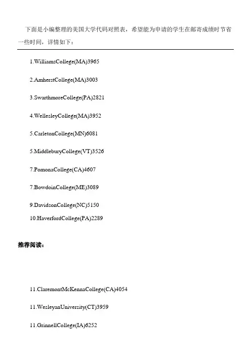 美国大学托福送分代码对照表