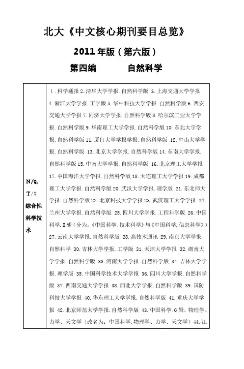 第四编自然科学北大《中文核心期刊要目总览