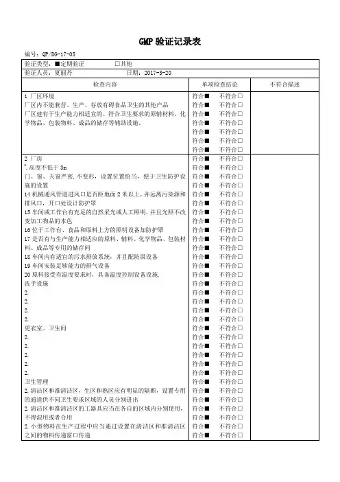 GMP验证记录表