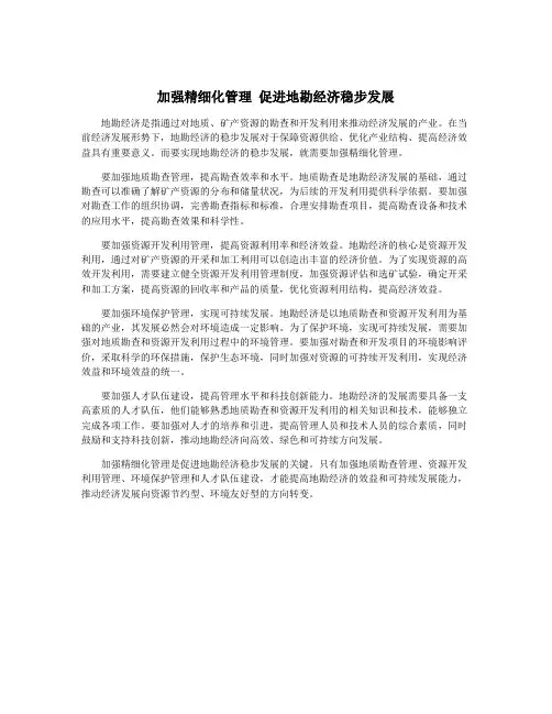 加强精细化管理 促进地勘经济稳步发展