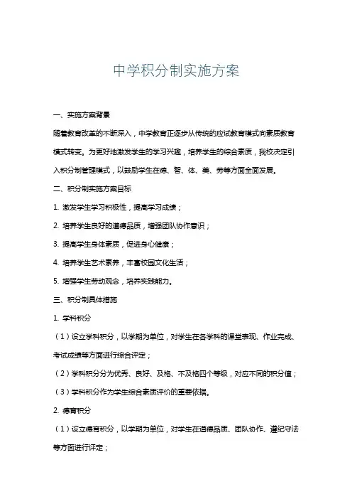 中学积分制实施方案