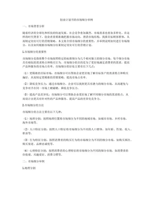 创业计划书的市场细分举例