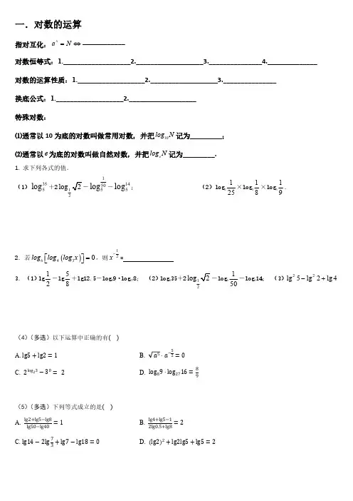 人教a版高中数学：对数与对数函数知识点及例题专练