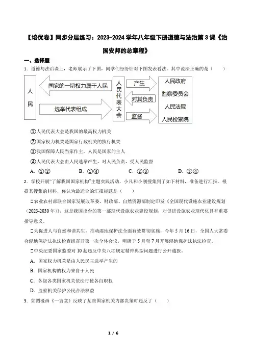 【培优卷】同步分层练习：2023-2024学年八年级下册道德与法治第3课《治国安邦的总章程》
