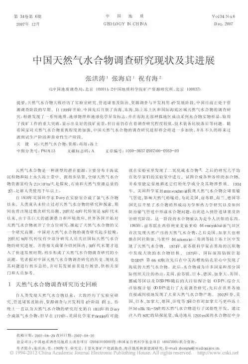中国天然气水合物调查研究现状及其进展_张洪涛