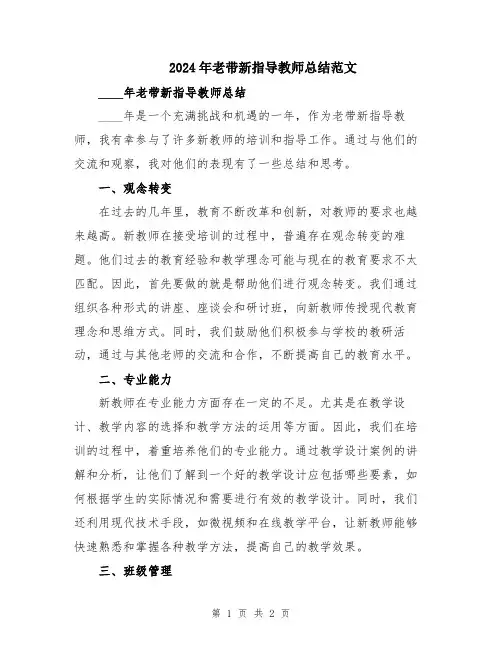 2024年老带新指导教师总结范文