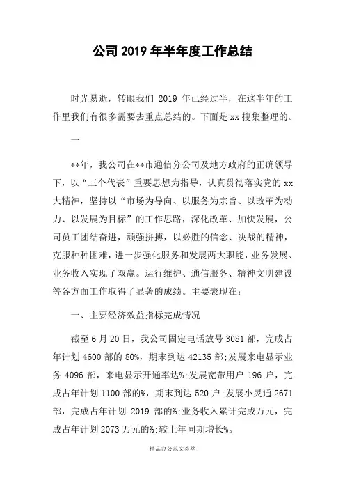 公司2019年半年度工作总结