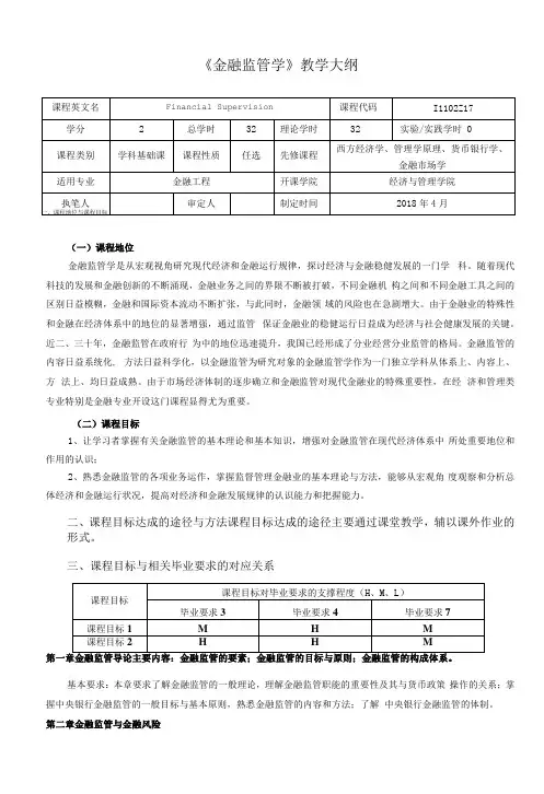 《金融监管学》教学大纲(本科)