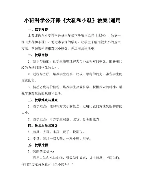 小班科学公开课《大鞋和小鞋》教案(通用